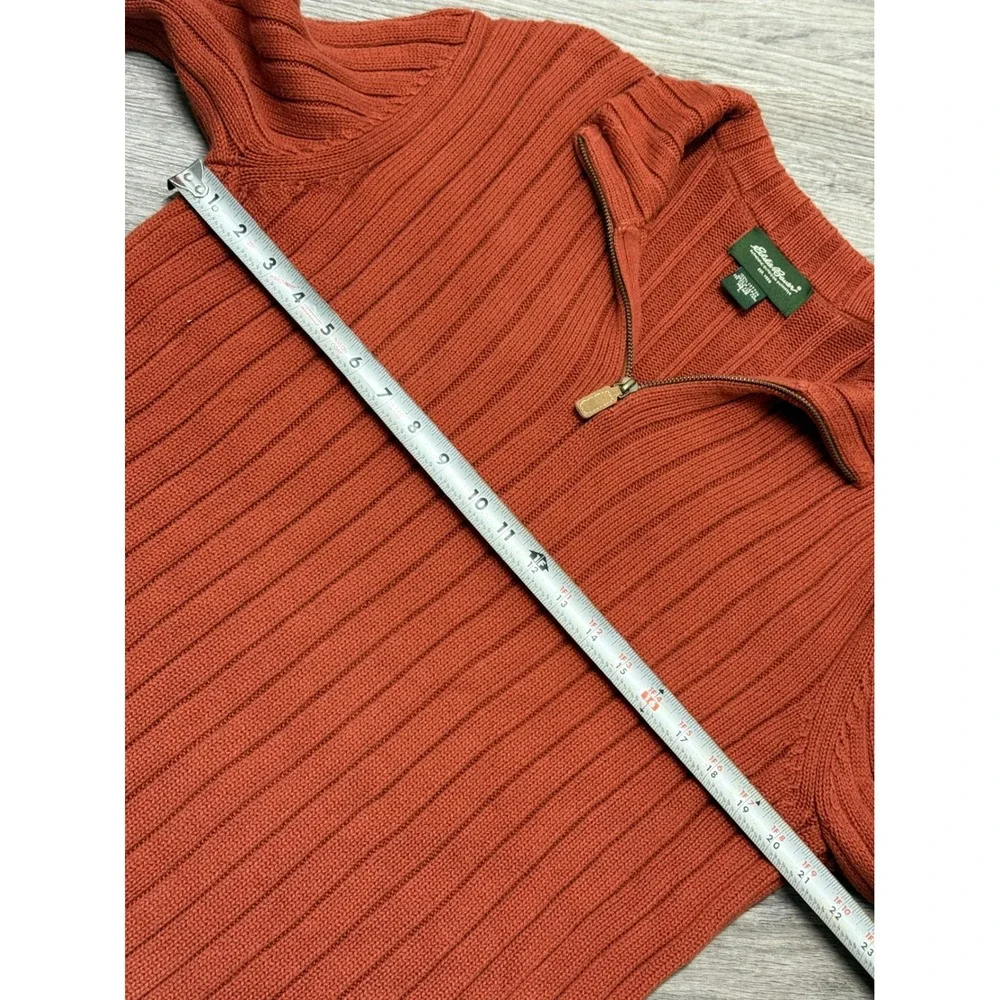 Eddie Bauer Mens Large Burnt Orange Ribbed 100% Cotton Quarter Zip Sweater Japan